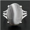 Image 2 : New 14k White Gold 18.2x13mm Oval Cabochon Prong Set Gray Agate Solitaire Ring