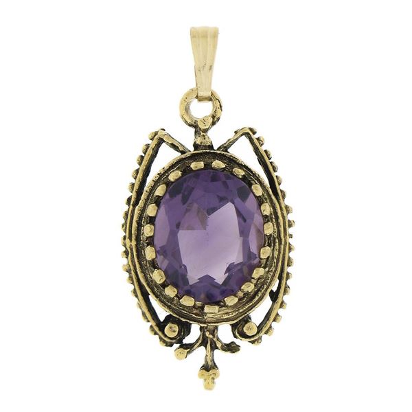 Vintage Victorian Revival 14k Yellow Gold Oval Cut Amethyst Bead Charm Pendant