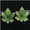 Image 2 : 14K Yellow Gold Leaf Carved Green Jade Floral Stud Earrings W/ Butterfly Closure
