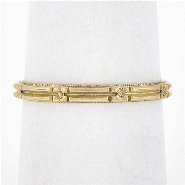 Antique 14k Yellow Gold Detailed Engraved Floral Work Eternity Stack Band Ring