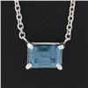 Image 3 : New 14K White Gold Rectangular Cut Prong Blue Zircon Solitaire Pendant & Chain