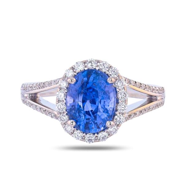 2.77 ctw UNHEATED Blue Sapphire and 0.34 ctw Diamond 18K White Gold Ring (GIA CE