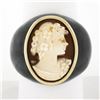 Image 1 : Vintage Carved Black Stone Wide Band Ring w/ 10k Gold Bezel Set Shell Cameo