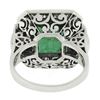 Image 3 : Vintage Platinum 5.2 ctw AGL Square Step Colombian Emerald & Diamond Platter Rin
