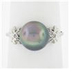 Image 1 : Vintage 18K White Gold 9.1mm Tahitian Pearl w/ Diamond Accents Cocktail Ring