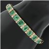 Image 3 : Vintage Victorian Revival 14k Gold 14.60 ctw GIA Emerald & Diamond Bangle Bracel