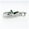 Image 4 : 18K White Gold .36 ctw Emerald Diamond Engraved Fancy Baby Girl Shoe Charm Penda