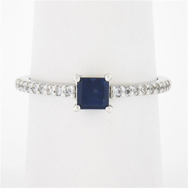 New 14k Gold 0.70 ctw Square Cut Sapphire Diamond Solitaire Stack Engagement Rin