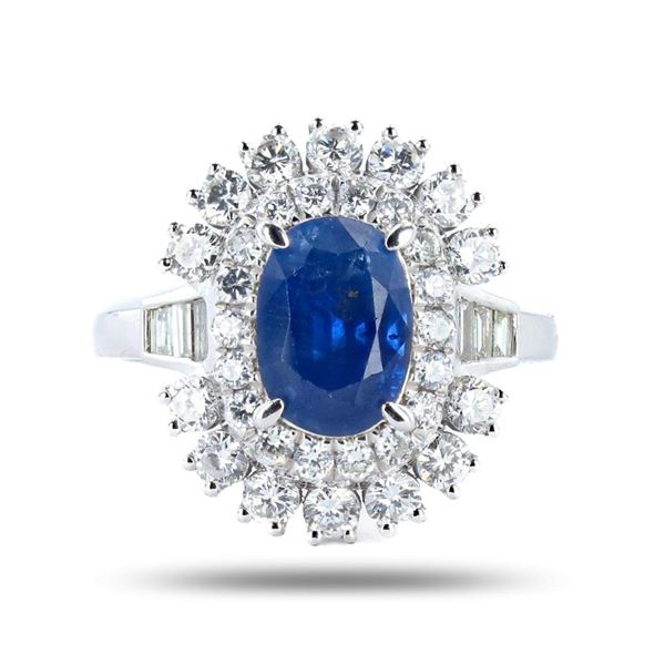 2.98 ctw UNHEATED Blue BURMESE Sapphire and 1.37 ctw Diamond Platinum Ring (GIA