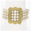 Image 1 : Cultured Pearl w/ 14k Gold Textured Buckle Style 4 Row Strand 5-6mm Bracelet