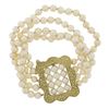 Image 3 : Cultured Pearl w/ 14k Gold Textured Buckle Style 4 Row Strand 5-6mm Bracelet