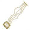 Image 5 : Cultured Pearl w/ 14k Gold Textured Buckle Style 4 Row Strand 5-6mm Bracelet