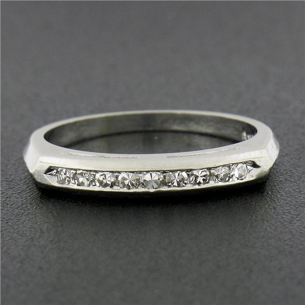 Solid 14K White Gold .15 ctw Single Cut Channel Set Diamond Stackable Band Ring