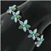 Image 5 : Vintage Silver Marquise Shape Natural Blue Turquoise Floral Link Chain Bracelet