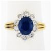 Image 1 : 18K Gold 2.95 ctw GIA Burma No Heat Oval Blue Sapphire Diamond Halo Cocktail Rin