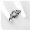Image 3 : Antique Art Deco 18k Gold 0.26 ctw European Diamond Solitaire Etched Filigree Ri