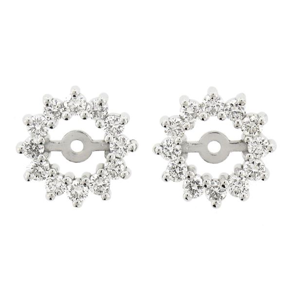 New 14k White Gold 0.48 ctw Round Brilliant Cut Prong Set Diamond Halo Jackets