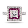 Image 1 : 1.30 ctw CENTER Diamond and 0.68 ctw Ruby Platinum Ring (1.72 ctw Diamonds)