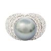 Image 1 : 12.0mm Tahitian Pearl and 1.96 ctw Diamond 14KT White Gold Ring