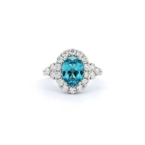Fashion Blue Zircon & Diamond Halo Ring