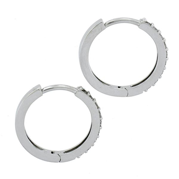 NEW Classic 14k White Gold 0.32 ctw Diamond 16.6mm Snap Huggie Hoop Earrings
