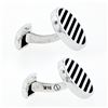 Image 4 : NEW Men's Round 14K White Gold Black Onyx Ribbed Circle Disc Swivel Cuff Links