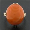 Image 2 : Vintage 18K Gold Cabochon Pinkish-Orange Natural Coral Open Work Solitaire Ring