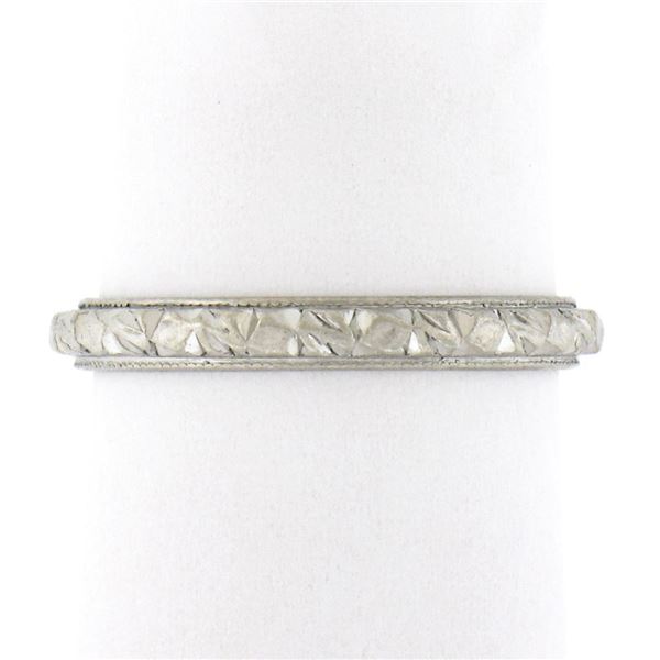 Antique Platinum 2.6mm Detailed Textured Work Eternity Stackable Band Ring