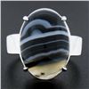 Image 2 : New 14k White Gold 18.2x13mm Oval Cabochon Gray Banded Agate Solitaire Ring