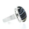 Image 6 : New 14k White Gold 18.2x13mm Oval Cabochon Gray Banded Agate Solitaire Ring