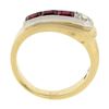 Image 8 : Maurice Tishman Retro 14K Gold & Platinum Diamond & Ruby Buckle Style Band Ring
