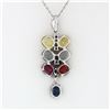 Image 4 : 14K White Gold 3.54 ctw Multi-Color Sapphire & Diamond Dangle Pendant Necklace