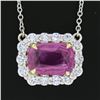 Image 4 : NEW 18K Gold 5.24 ctw GIA NO HEAT Pink Sapphire & Diamond Halo Pendant Necklace