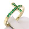 Image 3 : NEW 14k Yellow Gold 0.25 ctw Round Green Emerald Curved Sideways Cross Band Ring
