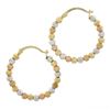 Image 5 : 14K Tri Color Gold 3mm Wide Mooncut Brilliant Bead Hoop Earrings w/ Snap Closure