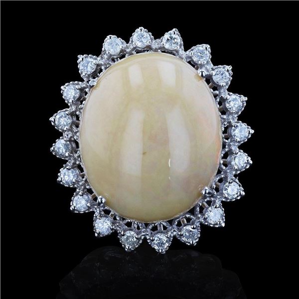 22.17 ctw Opal and 1.16 ctw Diamond 14K White Gold Ring