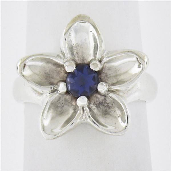 Tiffany & Co. Sterling Silver Cabochon Purple Iolite Flower Leaf Cocktail Ring