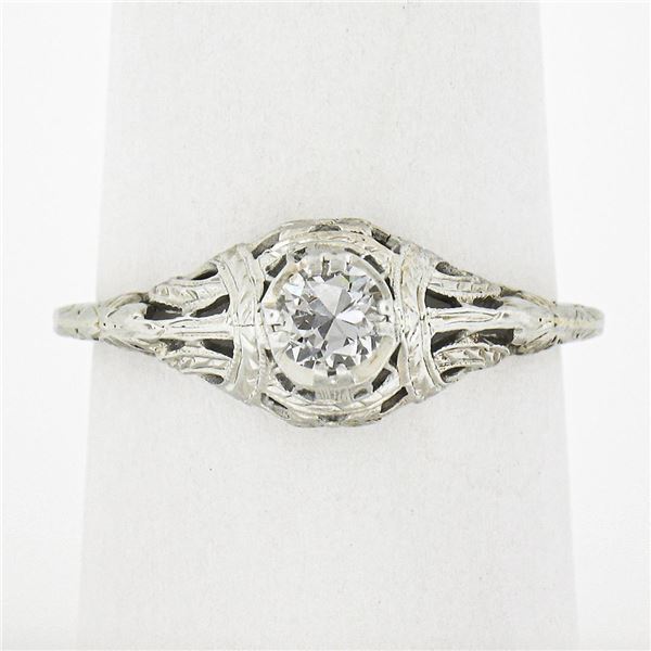 Antique Art Deco 18k White Gold 0.26 ctw Old European Cut Diamond Solitaire Ring