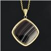 Image 3 : New 14k Yellow Gold Brown White Banded Agate Pendant w/ Adjustable Link Chain