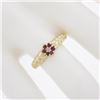 Image 5 : 14k Yellow Gold 0.14 ctw Diamond & Ruby Halo Petite Floral Ribbed Cluster Ring