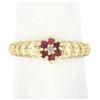 Image 7 : 14k Yellow Gold 0.14 ctw Diamond & Ruby Halo Petite Floral Ribbed Cluster Ring