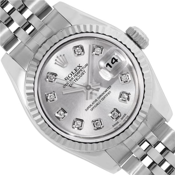 Rolex Ladies Stainless Steel Quickset Sapphire Silver Diamond Datejust Hidden Cl
