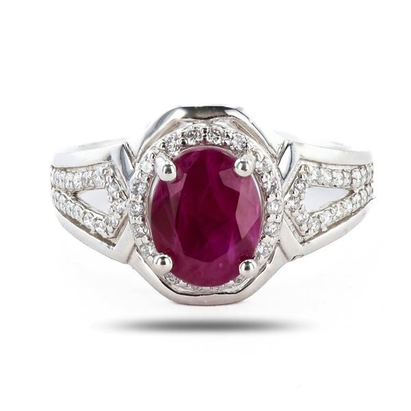 2.89 ctw BURMESE Ruby and 0.31 ctw Diamond Platinum Ring (GIA CERTIFIED)