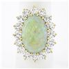 Image 1 : Vintage 14k Gold Oval Cabochon Opal w/ 4.0 ctw Round Diamond Halo Cocktail Ring