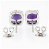 Image 3 : 18k White Gold 3.38 ctw Rectangular Step Cut Amethyst & Diamond Halo Stud Earrin