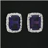 Image 4 : 18k White Gold 3.38 ctw Rectangular Step Cut Amethyst & Diamond Halo Stud Earrin