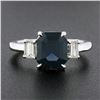 Image 2 : Platinum GIA Octagonal Greenish Blue NO HEAT Sapphire & Diamond 3 Stone Ring
