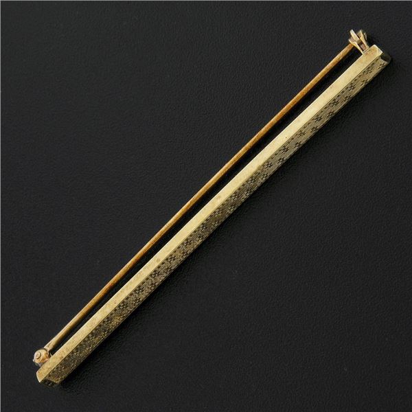 Antique Solid 14K Yellow Gold Rectangular Textured Work Bar Pin Brooch