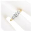 Image 3 : 14K TT Gold Prong Round Brilliant Moissanite 3 Stone Scroll Work Engagement Ring