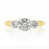 Image 4 : 14K TT Gold Prong Round Brilliant Moissanite 3 Stone Scroll Work Engagement Ring